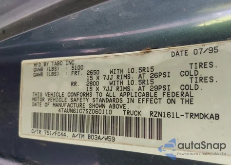 1995 Toyota Tacoma from USA, damaged, VIN 4TAUN61C7SZ060110